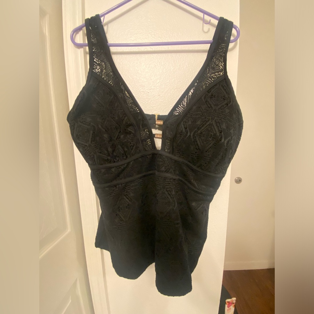 Women’s Black Lace Tankini Swim Top - Elegant Coverage
